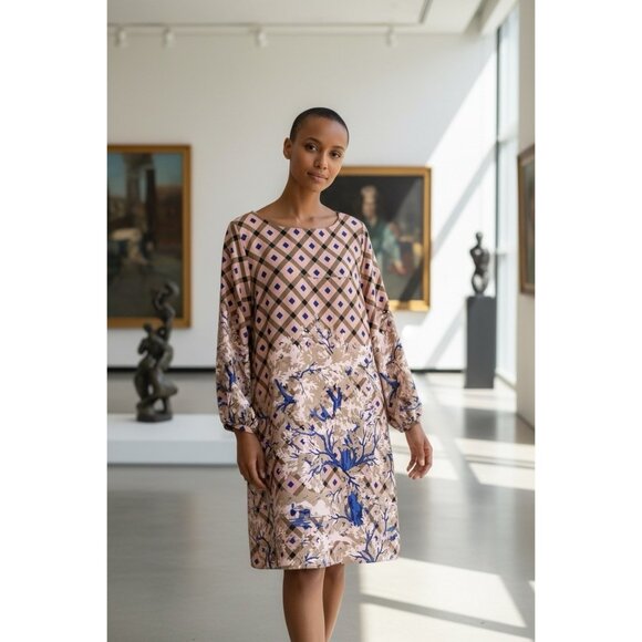 NWT Anthropologie Ottod'Ame Mara Tunic Dress Rose Gold/Navy Lng Sleeve Sz 8 Flaw - Picture 12 of 12